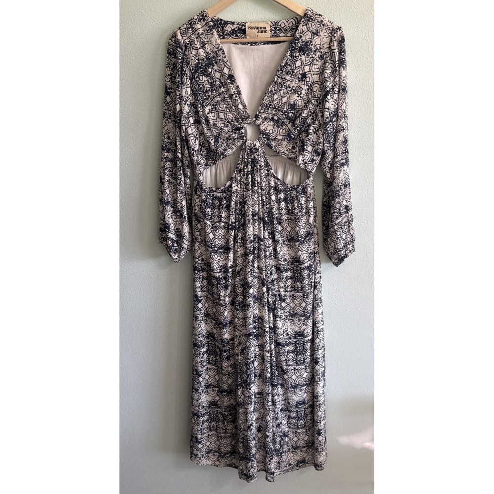 Savanna Jane Maxi Dress Women‎ Large Cut Out Geometric Tribal Boho Peasant Beach